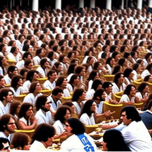 AI generated: dog eating eating contest 1975 mass people attendance