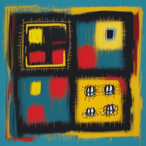 AI generated: Abstract composition pattern.  Primary colors of dark teal and dark yellow. In the style of Jean-Mic...