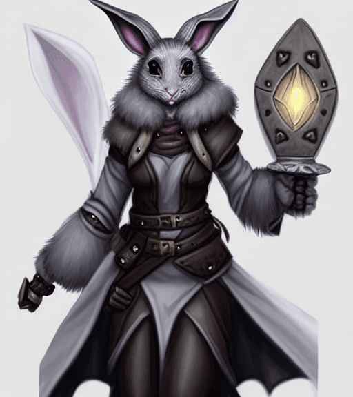 AI generated: female d&d harengon, female dnd rabbitfolk, :: grey fur with light black tipped ears, female rogue w...