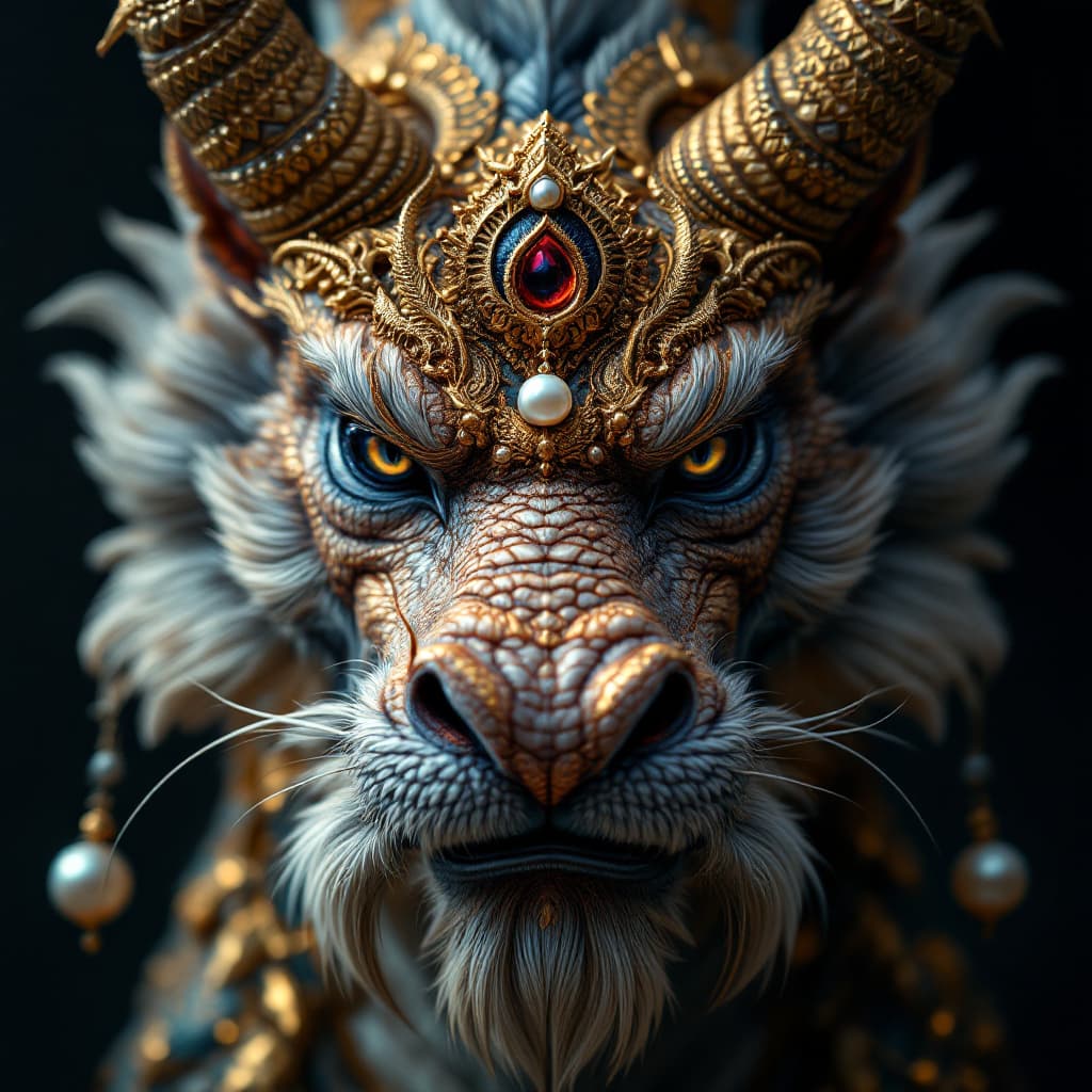 AI generated: Incredibly detailed close-up photograph of a ferocious singha, facing front, intricate detail, hyper...