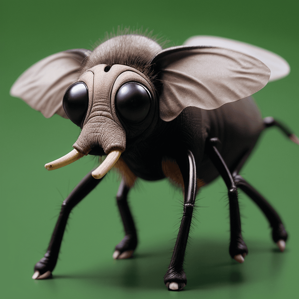 AI generated: photo,hybrid between a fly and and elephant hybrid with fly