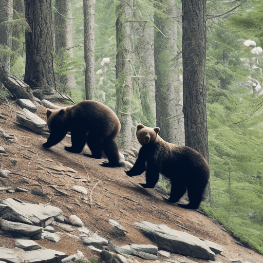 AI generated: Carrying a small pack on his back, the bear looked like he was trying very hard as he climbed high t...