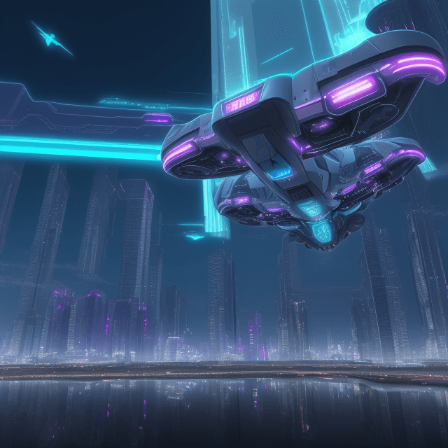 AI generated: Cybernetic skyline with flying cars and holograms, reflecting a futuristic anime realm.