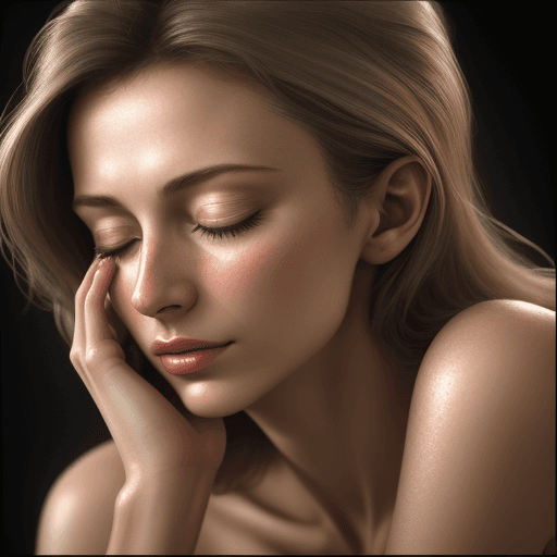 AI generated: cinematic medium closeup of a slim european woman, (hyper detailed skin), closed eyes,