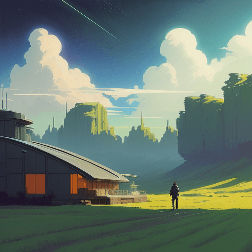 AI generated: futuristic sci fi landscape, rural area of ​​the future, a beautiful scenery, acrylic painting, tren...