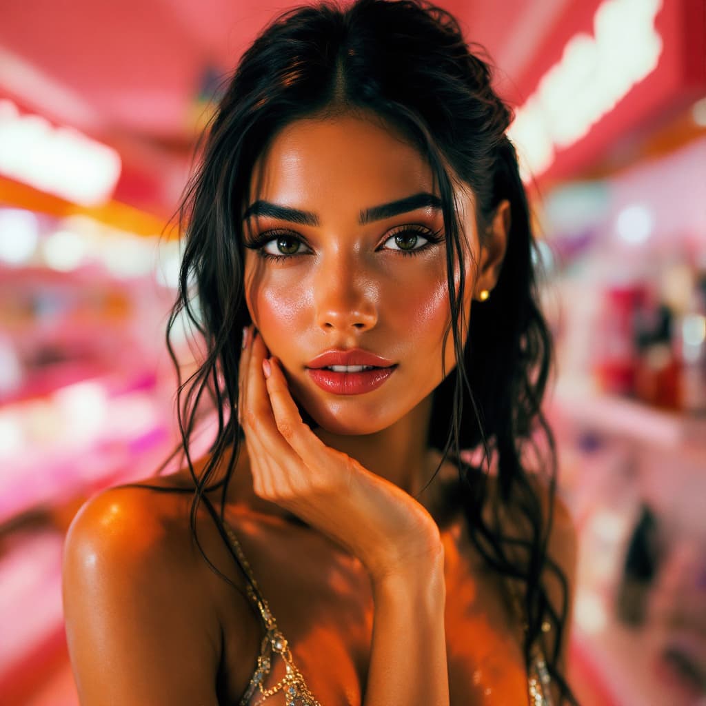 AI generated: an Egyptian woman in present days, in the style of light amber and pink, blurred imagery, shiny/glos...