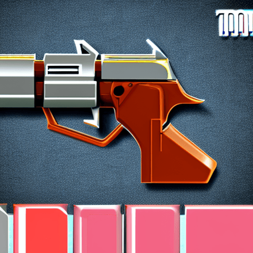 AI generated: stylized game asset gun model with toon texture and bullet, extra magazine, blue orange and gray col...