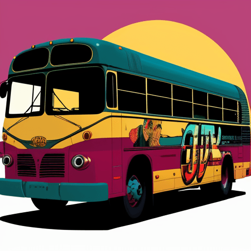 AI generated: a bus, american vintage, retro, pop art, full bus, full body, semihalf side, no human, silhouette, s...