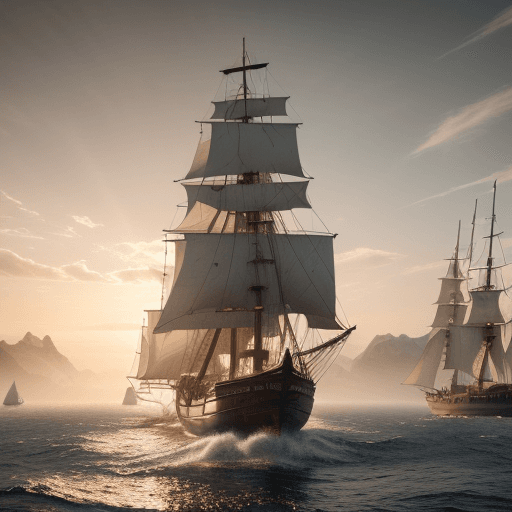 AI generated: Photo of a ultra realistic sailing ship, dramatic light, pale sunrise, cinematic lighting, battered,...