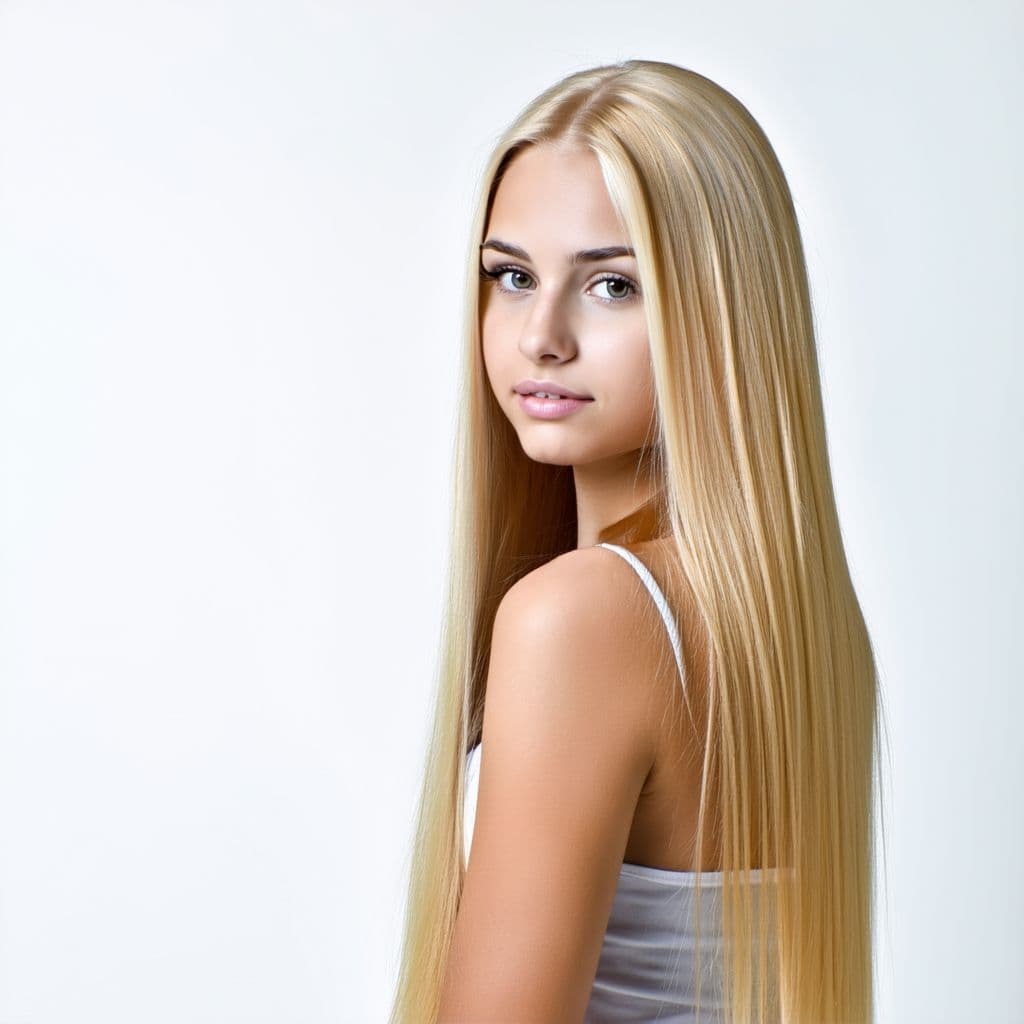 AI generated: Beautiful 20 year old blonde woman with long straight hair 