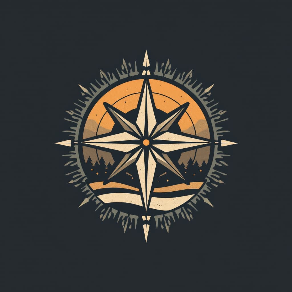 AI generated: Craft an icon that embodies 'wanderlust'. Incorporate a stylized compass rose and a horizon line, us...