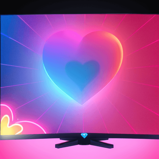 AI generated: A big 3D red heart in the middle of the screen with a fringe decoration around it with bright pink y...