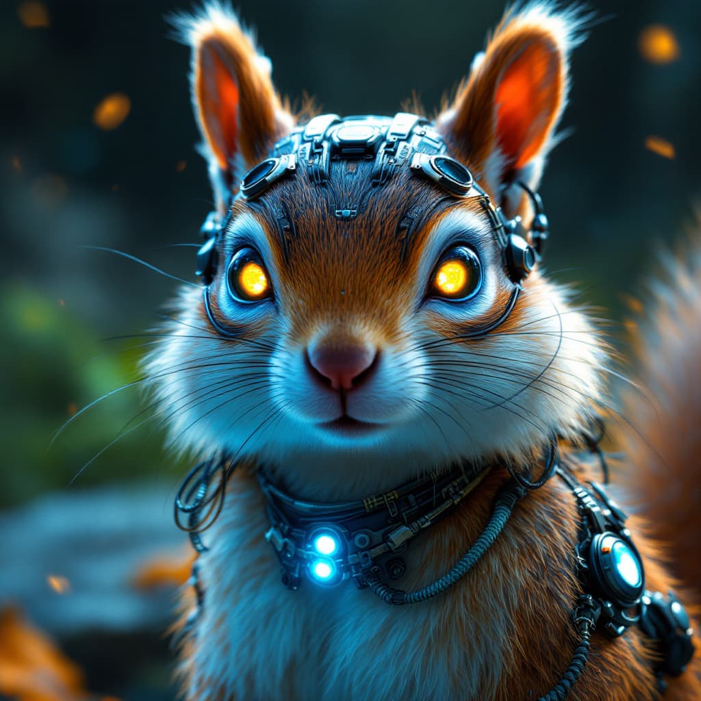 AI generated: A photorealistic Oversized features: Exaggeratedly large physical traits human like squirrel with cy...