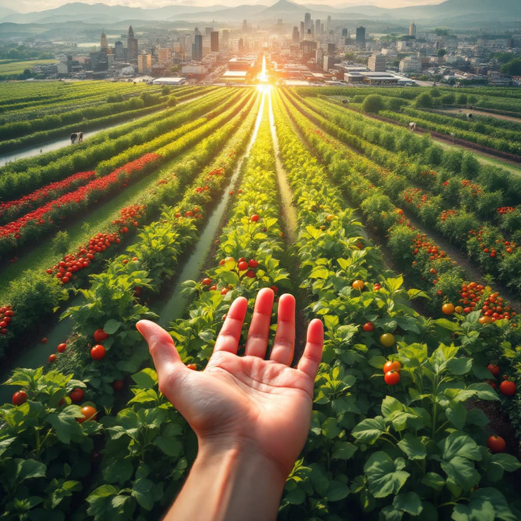 AI generated: Beautiful image that shows in close-up orchards where tomatoes, lettuce and peppers are planted, and...