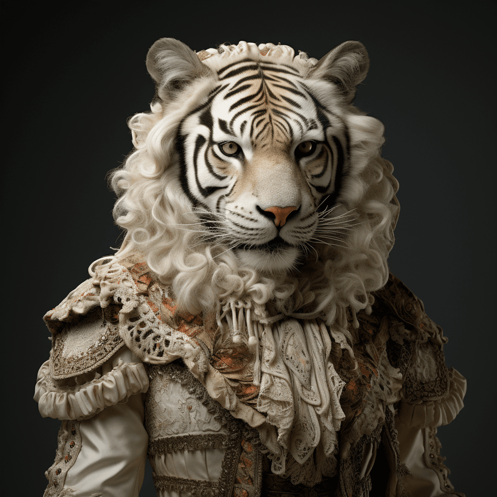 AI generated: Fashion photography, anthropomorphic [animal] photo, 1900s renaissance clothing, fantasy, insanely d...