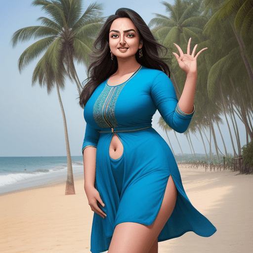 AI generated: curvy thick Indian sonakshi sinha, nice curves, cotton fabric Indian blue kurti, bottomless, pussy_e...