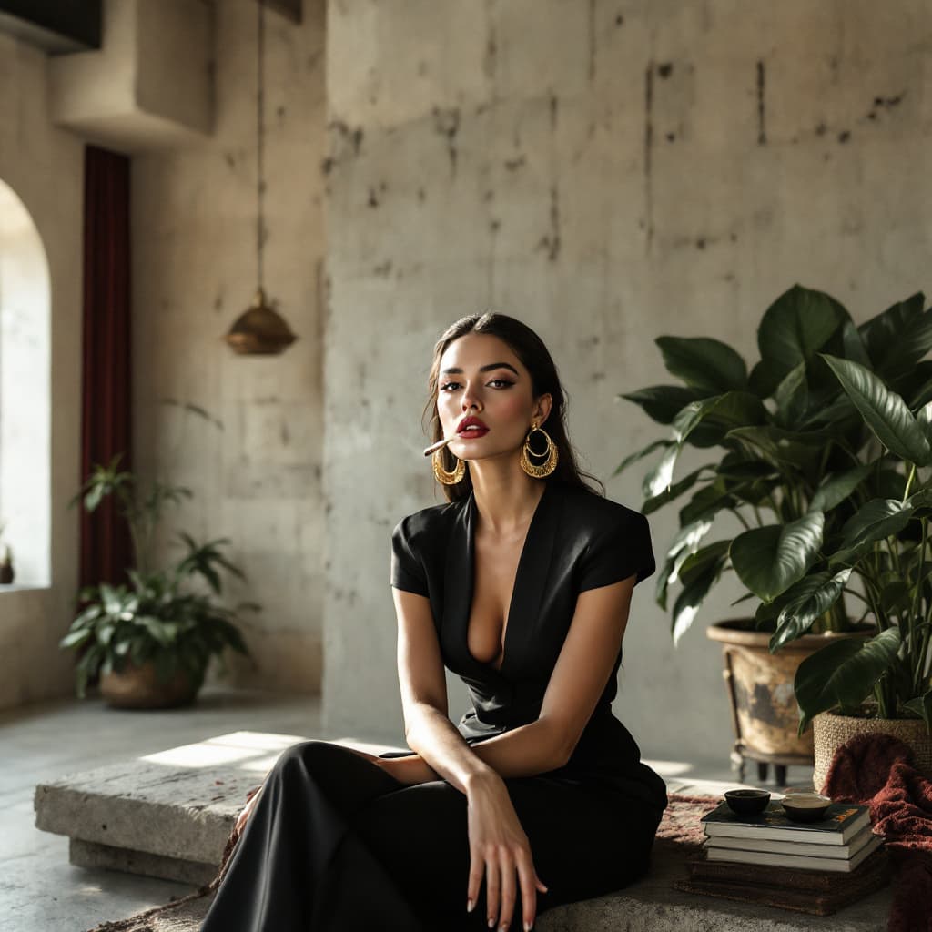 AI generated: A high-resolution editorial-style photo capturing a fierce, elegant woman with a vintage Vogue aesth...