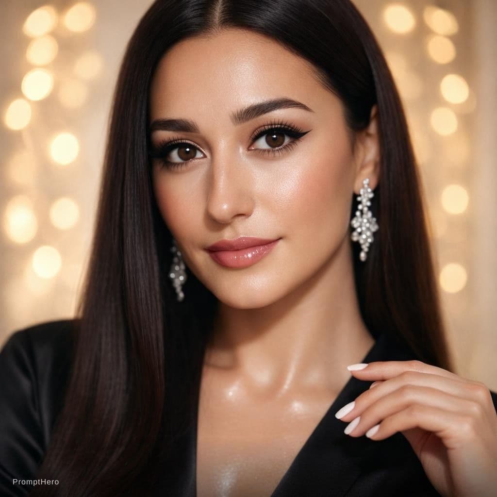 AI generated: Ultra-realistic high-end beauty portrait of a young woman with flawless, glowing skin and a dewy fin...