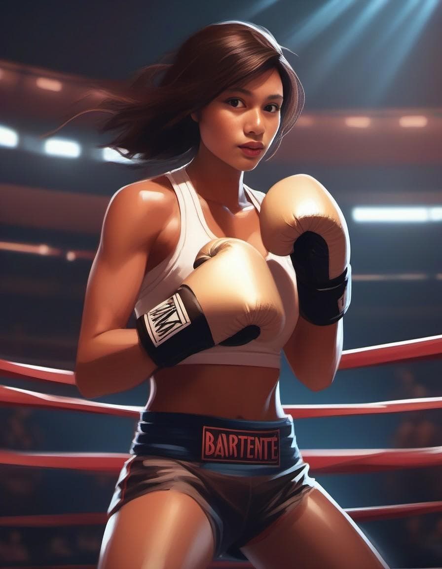 AI generated: a woman boxing in a boxing ring, concept art by Mandy Jurgens, trending on Artstation, fantasy art, ...