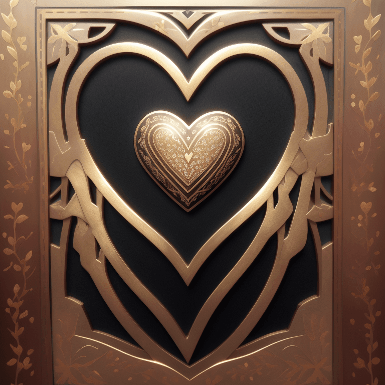 AI generated: Gold silver iron inlay work, heart,  photographic cinematic