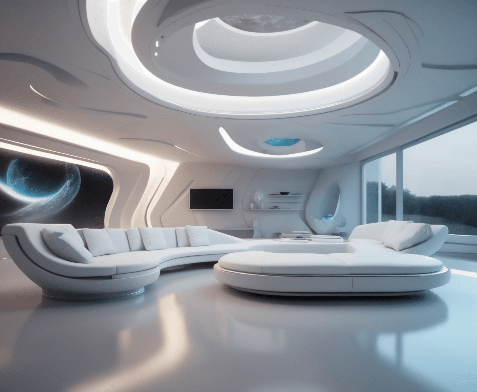 AI generated: a futuristic home , science fiction design,beautiful interior , high end design