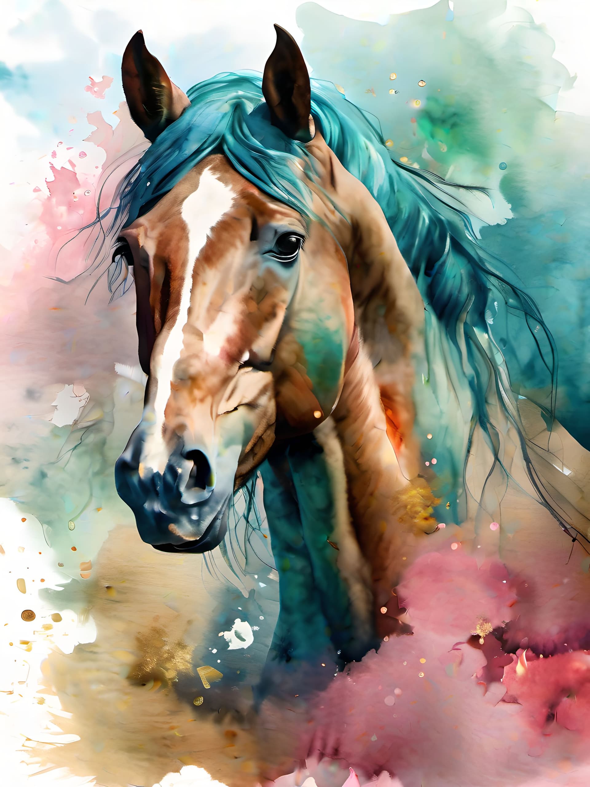 AI generated: A beautiful Horse, on watercolor background