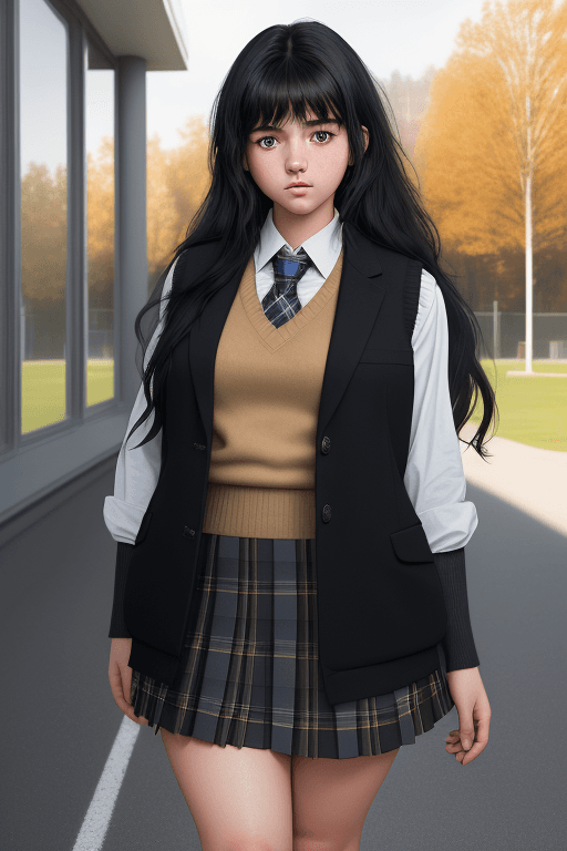 AI generated: (masterpiece, best quality), a cute 18 yo girl wearing a school uniform with vest sweater, coat and ...