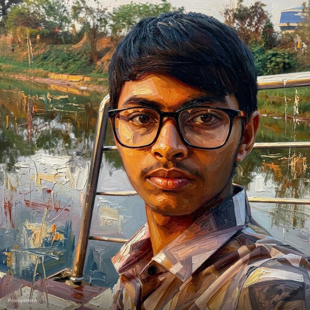 AI generated: a painting me, in the style of brushstroke-intensive portraits, cinematic elegance, golden light, fl...