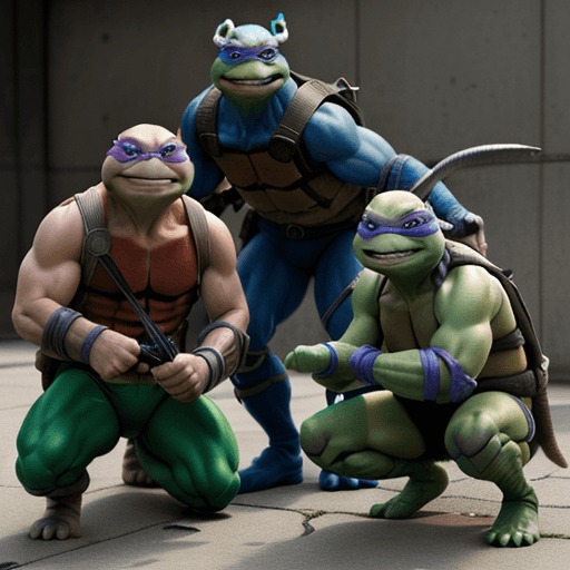 AI generated: Hyper realistic, live action photo of the Teenage Mutant Ninja Turtles 