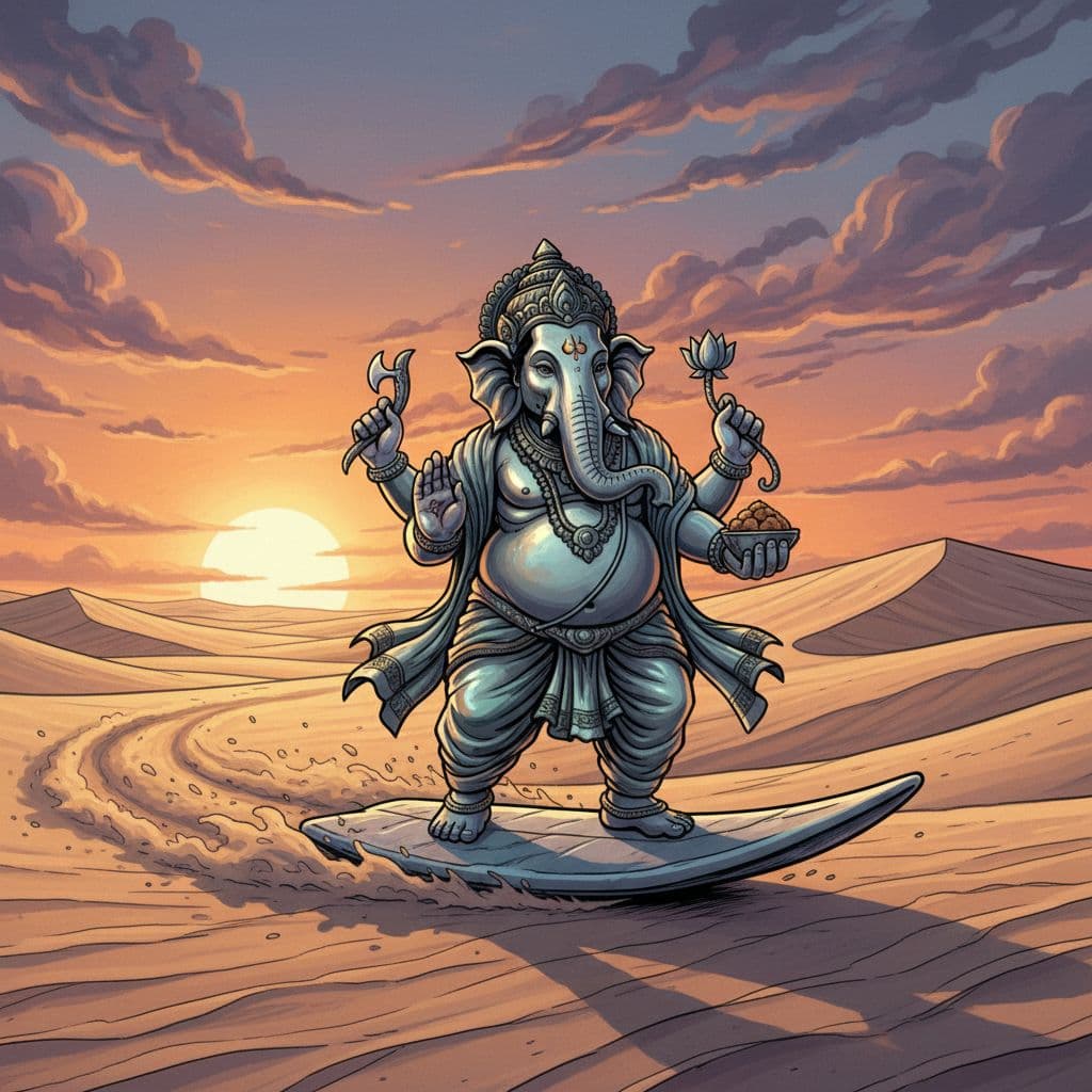 AI generated: Silver lord ganesha, 5D UHD Cinematic, sharp focus, rendering, soft lighting, balanced detailed comi...