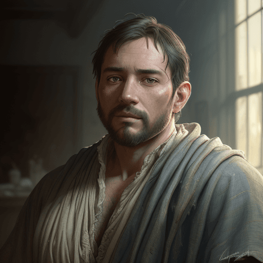 AI generated: 33 year old man wrapped in old dirty cloth, wide angle, ((detailed environment)), detailed backgroun...