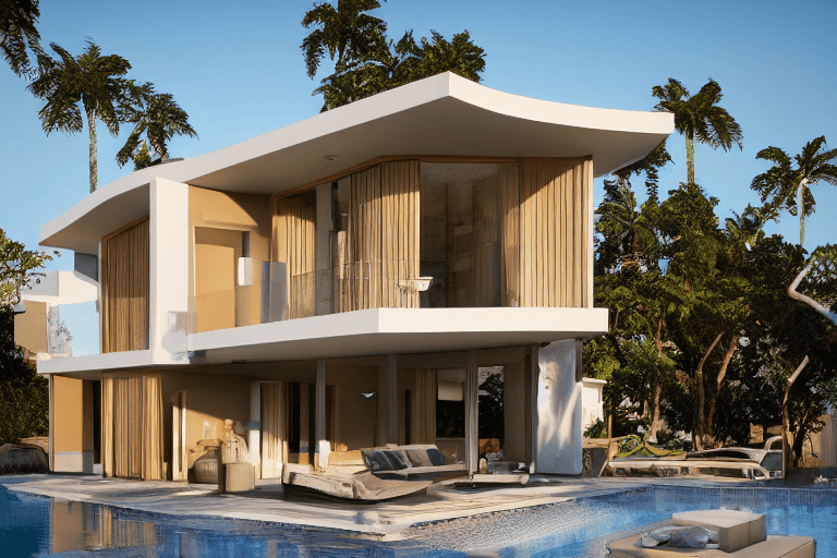 AI generated: very small modern villa, cubic architecture, Arcade architecture, detailed, ultra-realistic, unreal ...