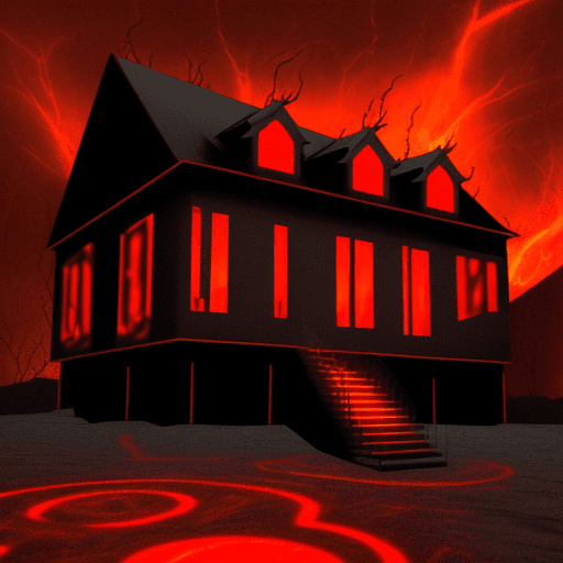 AI generated: house in the hell 2 floor, high-tech style, outdoor is the place of evils from the circles of hell, ...