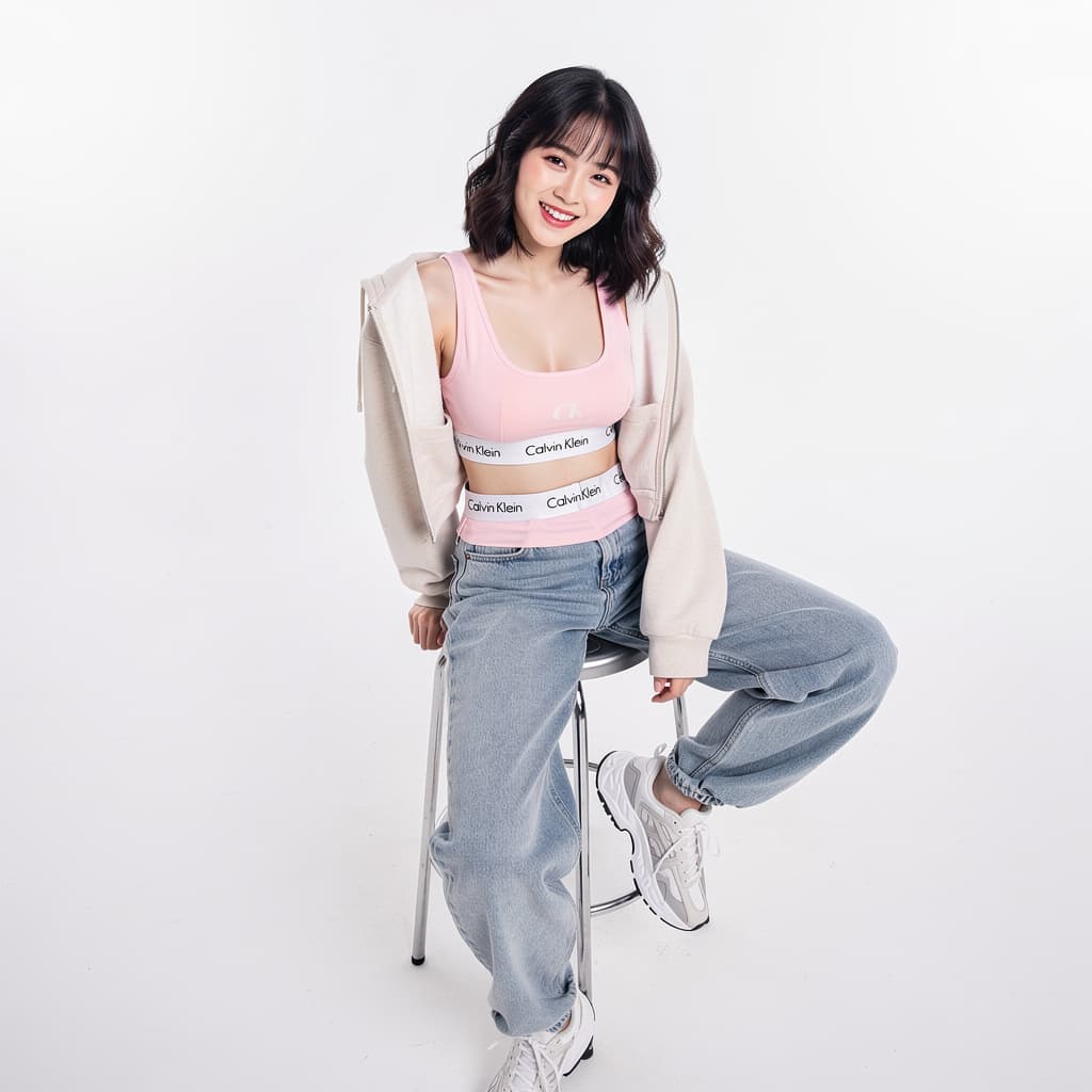 AI generated: A highly detailed, photorealistic, cinematic high-angle full-body studio shot of a cute and stylish ...