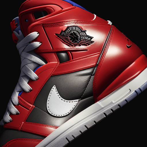 AI generated: high resolution nike air jordan red sport shoes, angled top down, studio bright, Nikon D850 105mm, c...