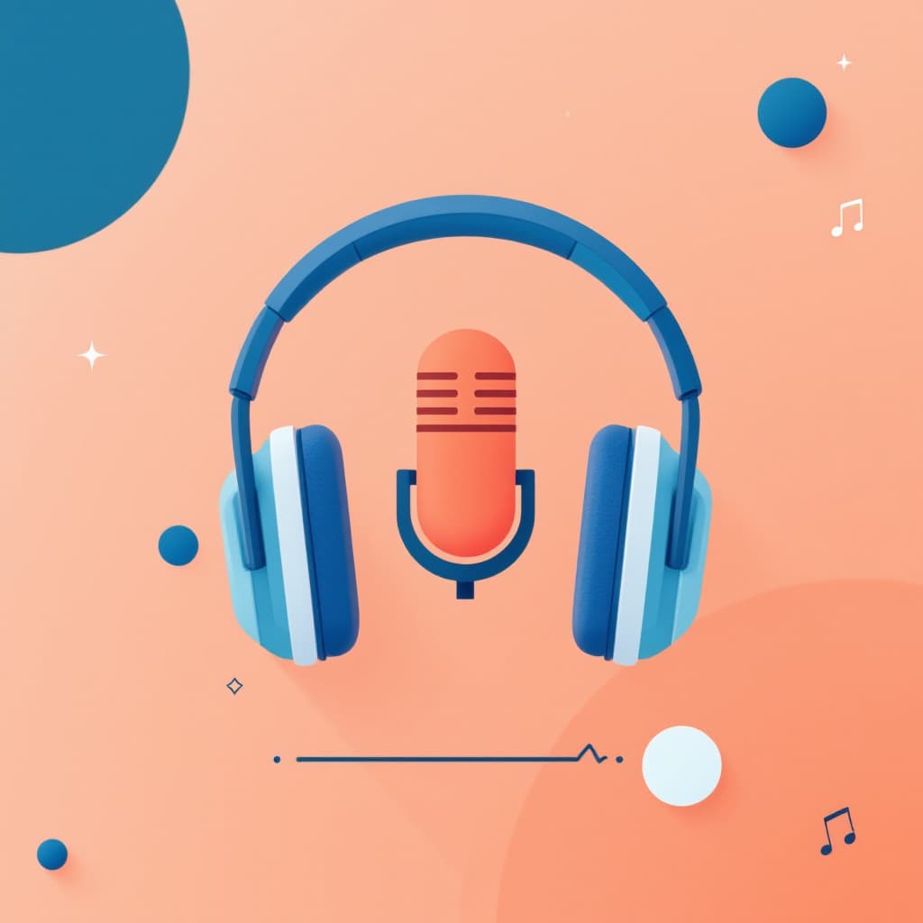 AI generated: ‘Create a bright and modern cover design for an audio and video to text transcribing service. The co...