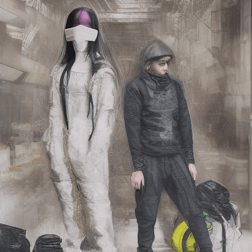 AI generated: cyberpunk techwear streetwear look and clothes, we can see them from feet to head, highly detailed a...