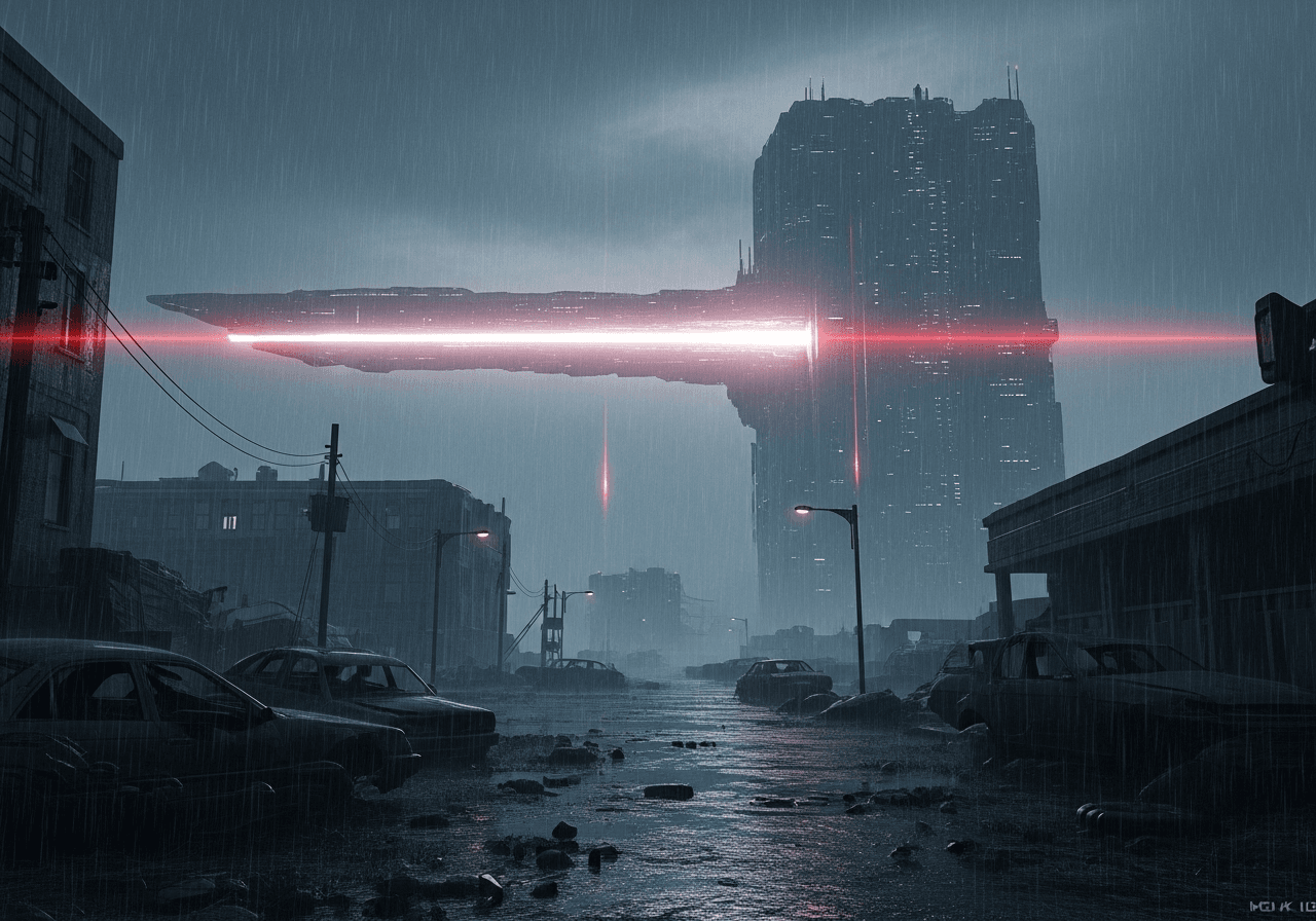 AI generated: Random images of unknown futures. (in the style of the artist Stuart Immonen:1.9). Subtle red and wh...
