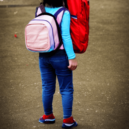 AI generated: girl with schoolbag goes to school