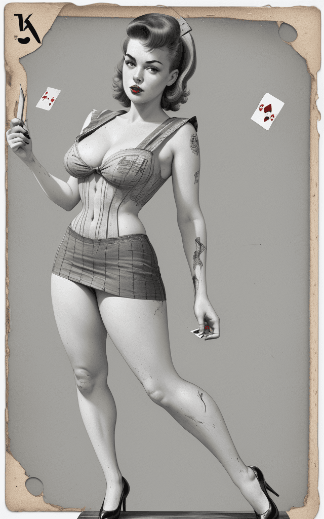 AI generated: A vintage bareskin playing card, display of card suit and number, weathered & worn with scratches on...