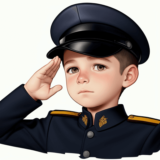 AI generated: Drawing of a boy, in a navy uniform, saluting