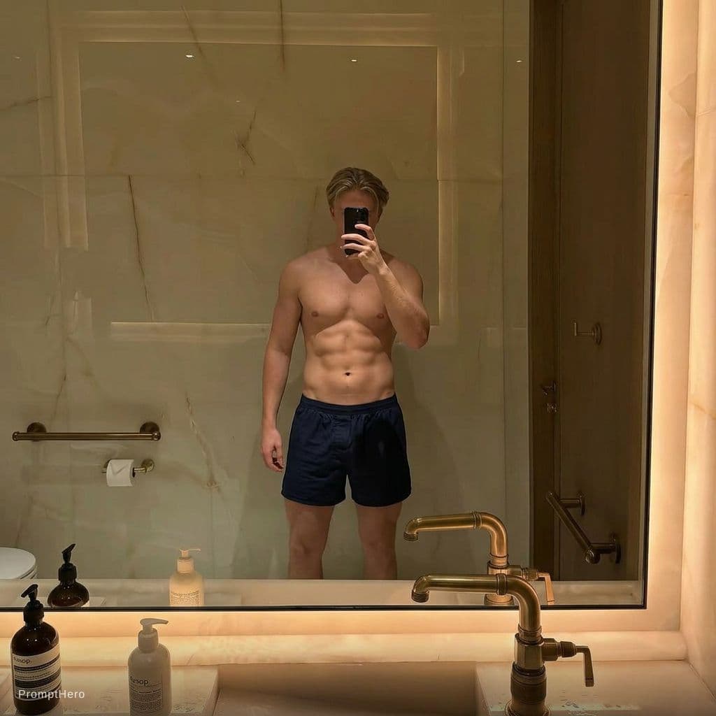AI generated: Make him shirtless with a few abs, but not too exaggerated, and make him wear boxers where you can o...