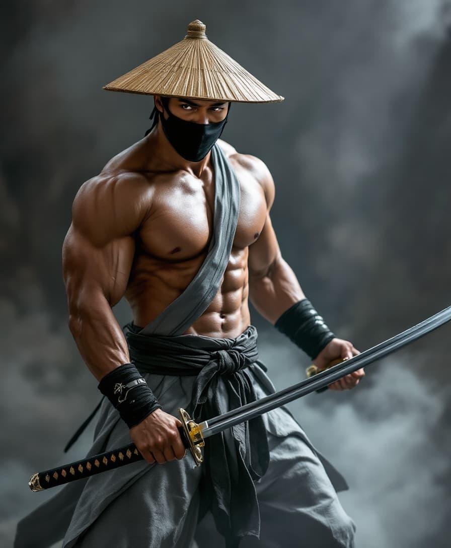 AI generated: A muscular black man, positioned slightly off-center to the right of the image, is depicted in a dyn...