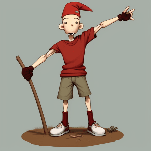 AI generated: create slim guy named bartek ,swap his arms with sticks. he have no diglet in hand
 