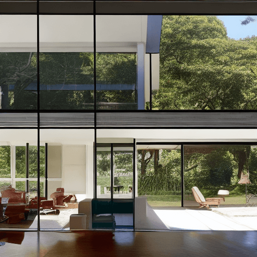 AI generated: Hyper realistic eye level exterior photo of a mid century modern style house overlooking the ocean, ...
