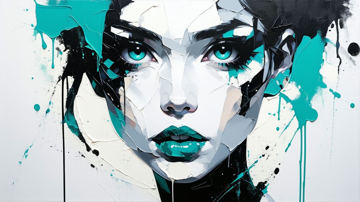 AI generated: sturdy girl, futuristic   impasto technique,, detailed eyes, detailed lips, gray teal and black acce...