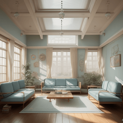 AI generated: High resolution photography interior design, dreamy sunken living room conversation pit, wooden floo...