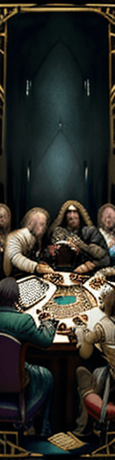 AI generated: [Leonardo Davinci's The Last Supper,( Dramatic atmosphere, dark colors:1.1), antiquity, max detail :...