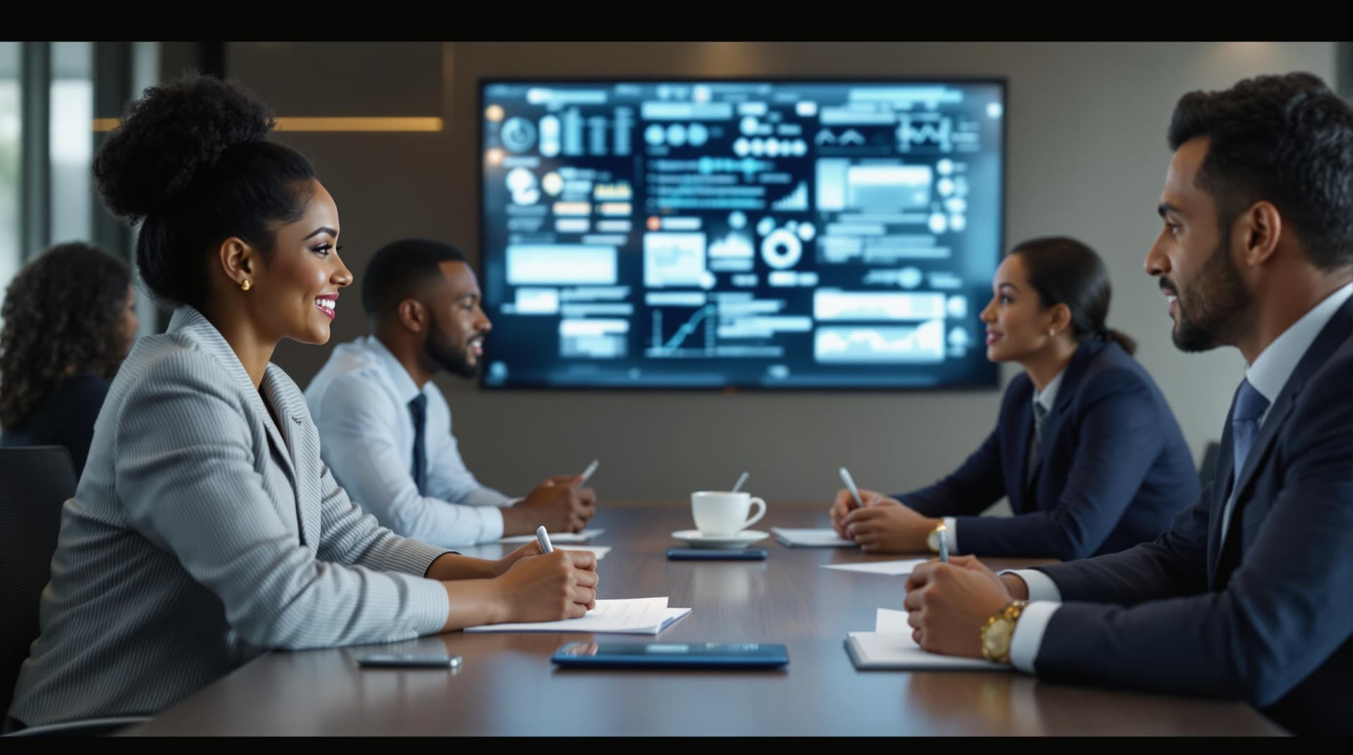AI generated: /imagine prompt: Diverse team in modern boardroom, 35-year-old Indian woman (natural smile with 8 te...