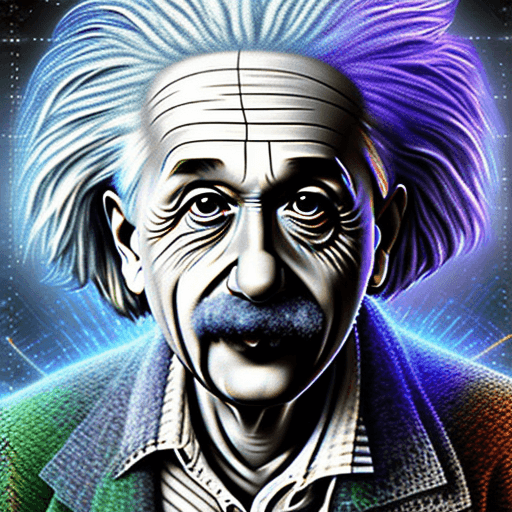 AI generated: Picture Albert Einstein in a cyberpunk world, half of his face transformed into a futuristic cyborg ...